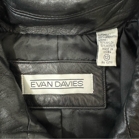 VINTAGE EVAN DAVIES GENUINE LEATHER COAT Size 12 | 100% Lambskin - Picture 4 of 14